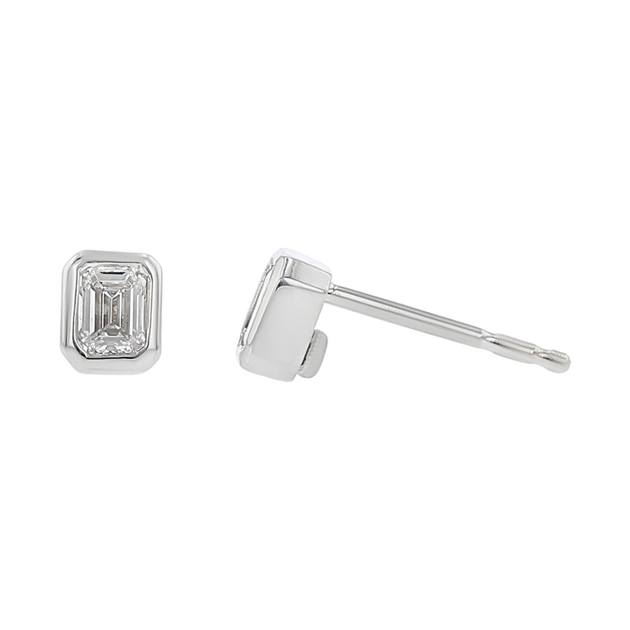 18K White Gold Emerald-Cut Diamond Stud Earrings