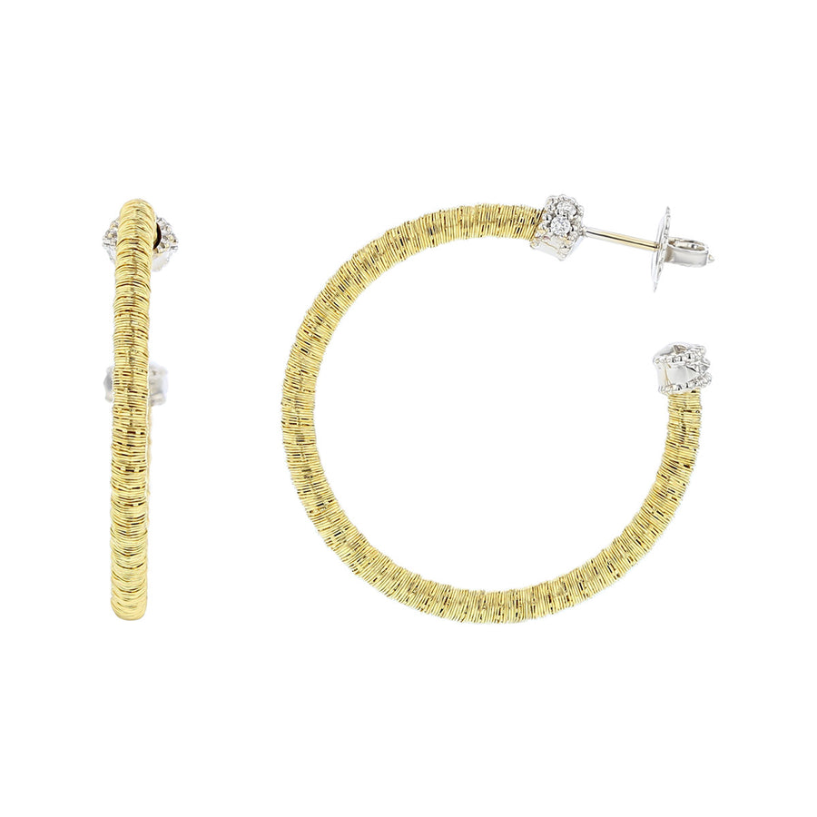 Yellow and White Gold Wire Wrapped Diamond Hoops