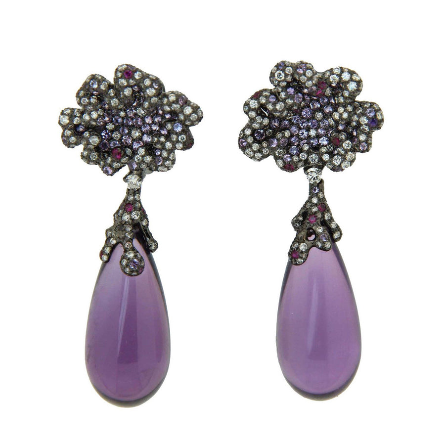 Amethyst, Sapphire and Diamond Drop Earrings