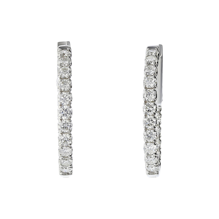 14K Gold Oval Inside Out Diamond Hoop Earrings