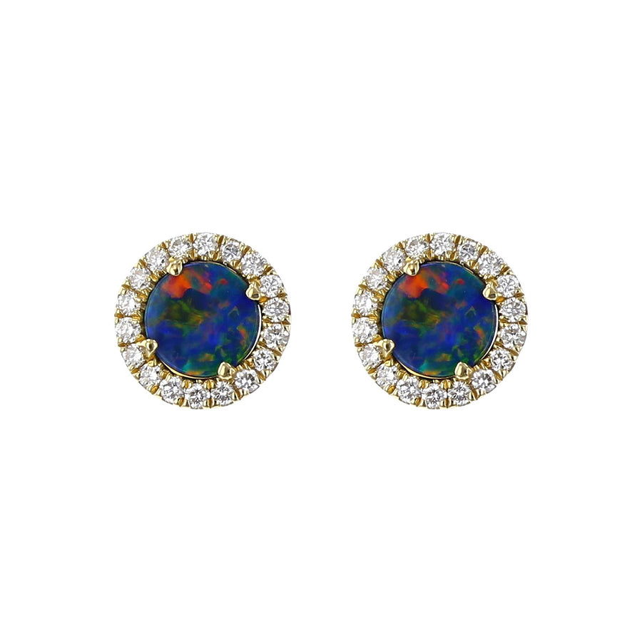 Australian Opal and Diamond Halo Stud Earrings