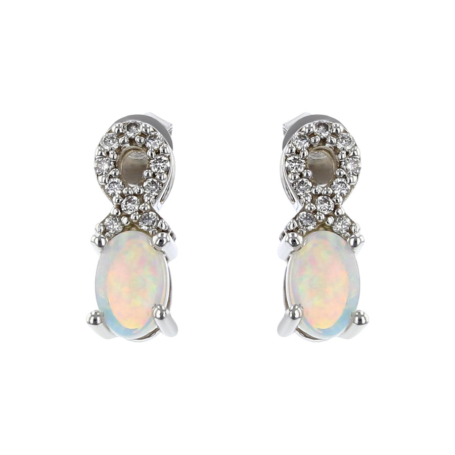 Opal and diamond earrings white gold Clearance