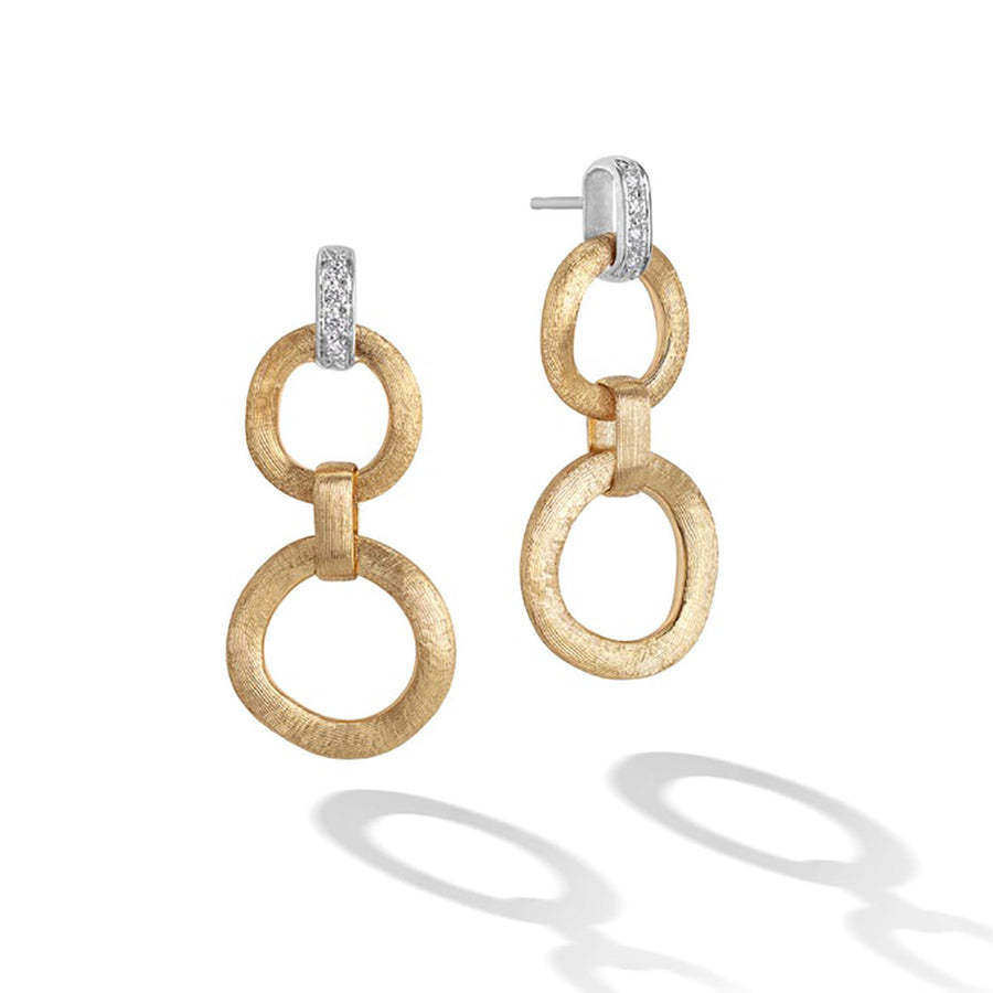 18K Yellow Gold Double Drop Earrings with Diamonds