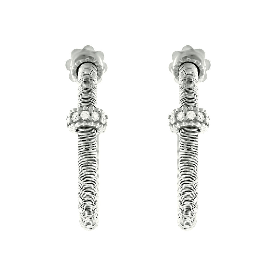 18K White Gold and Titanium Diamond Hoop Earrings