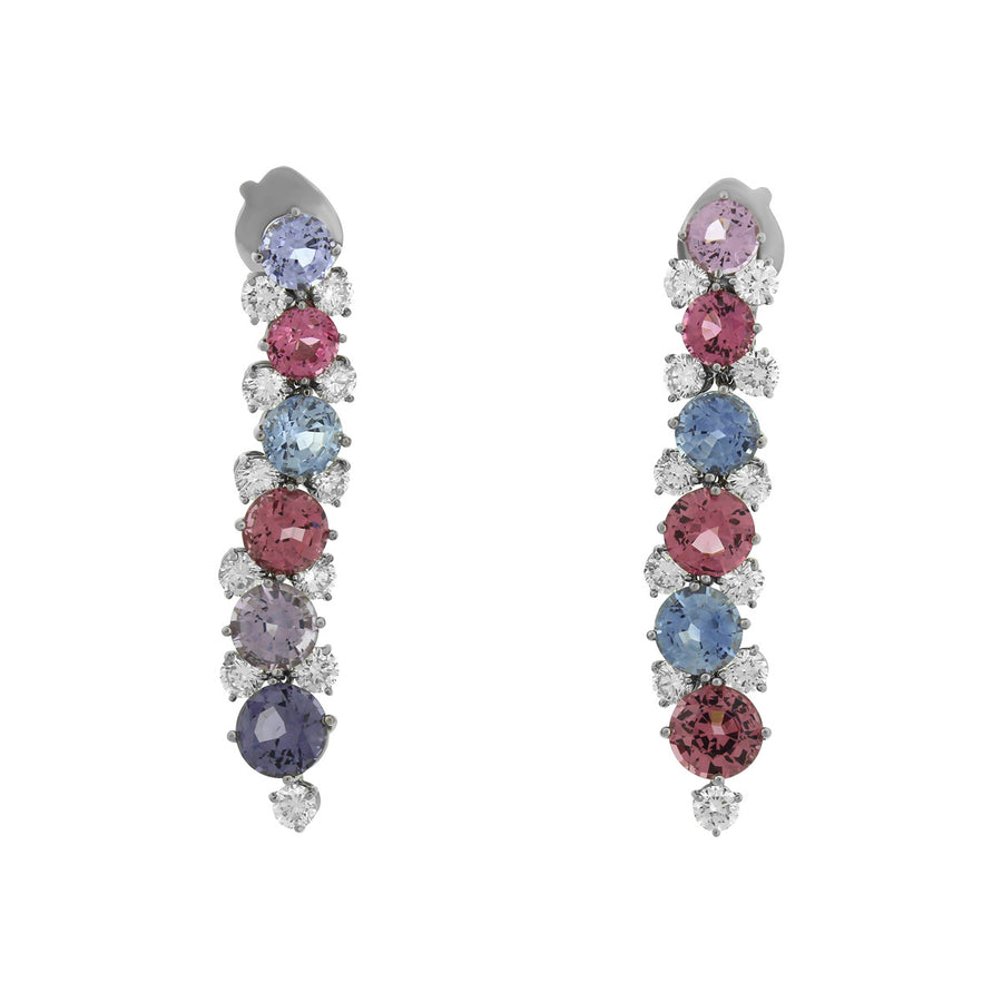 Spinel, Sapphire and Diamond Drop Earrings