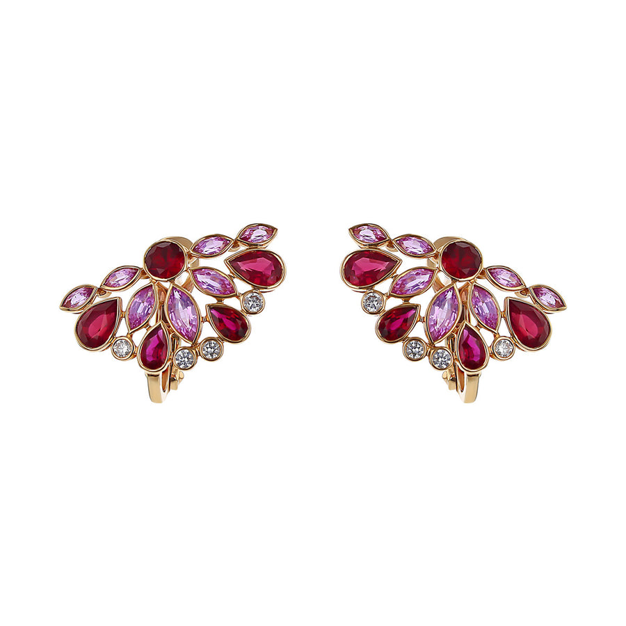 Ruby, Sapphire and Diamond De La Vie Cluster Earrings