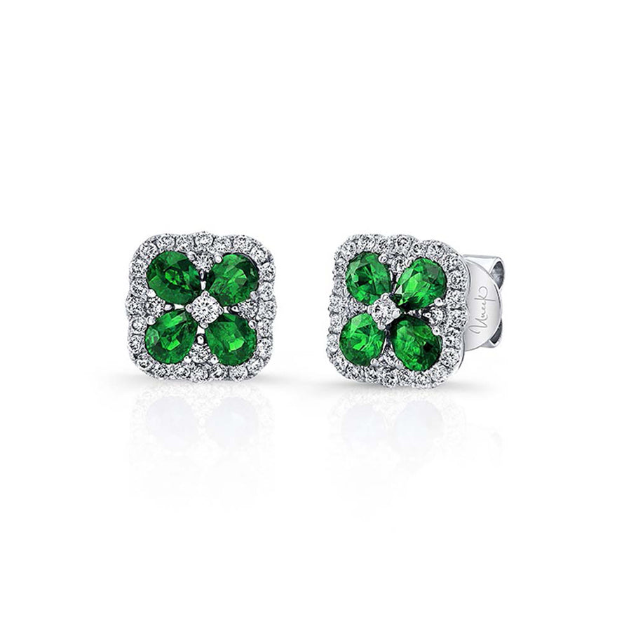 Emerald and Diamond Square Stud Earrings