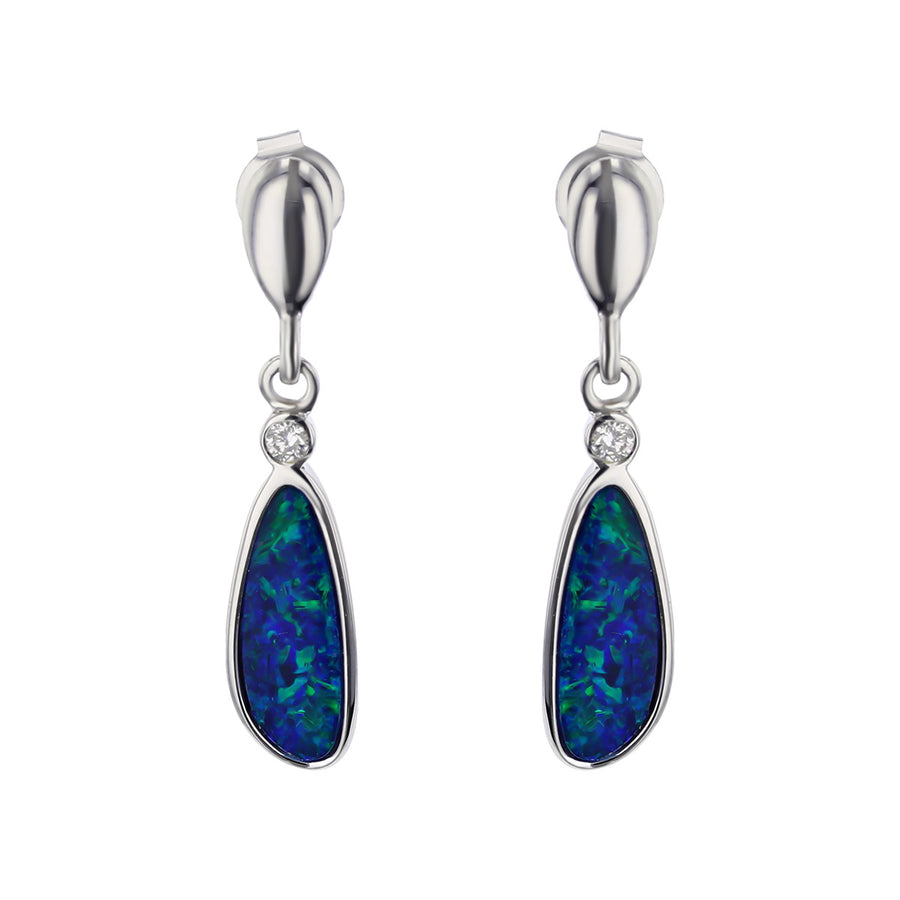14K White Gold Opal and Diamond Drop Earrings