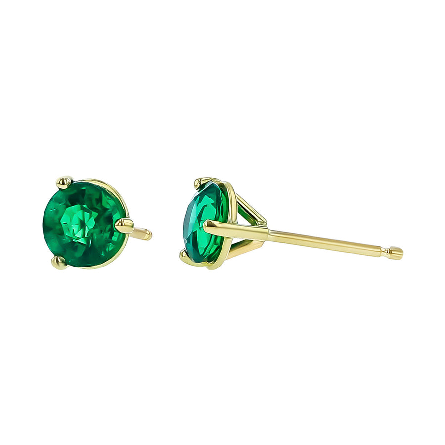 18K Yellow Gold Colombian Emerald Stud Earrings