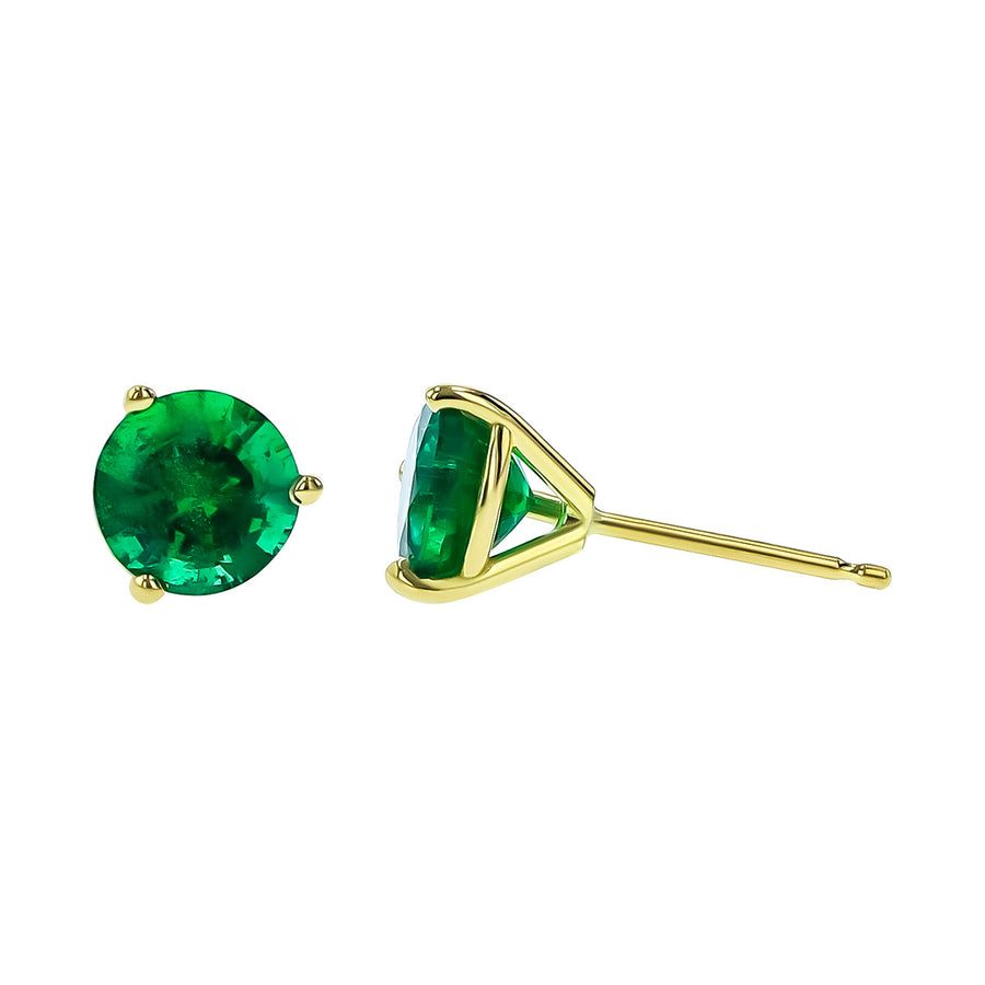 18K Yellow Gold Emerald Stud Earrings