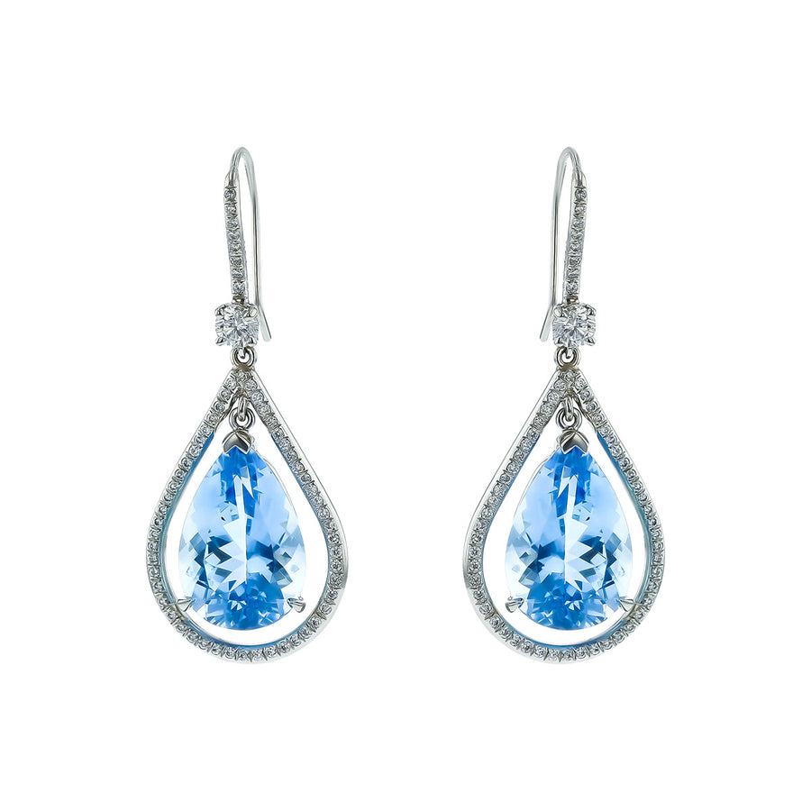 Platinum Aquamarine and Diamond Earrings