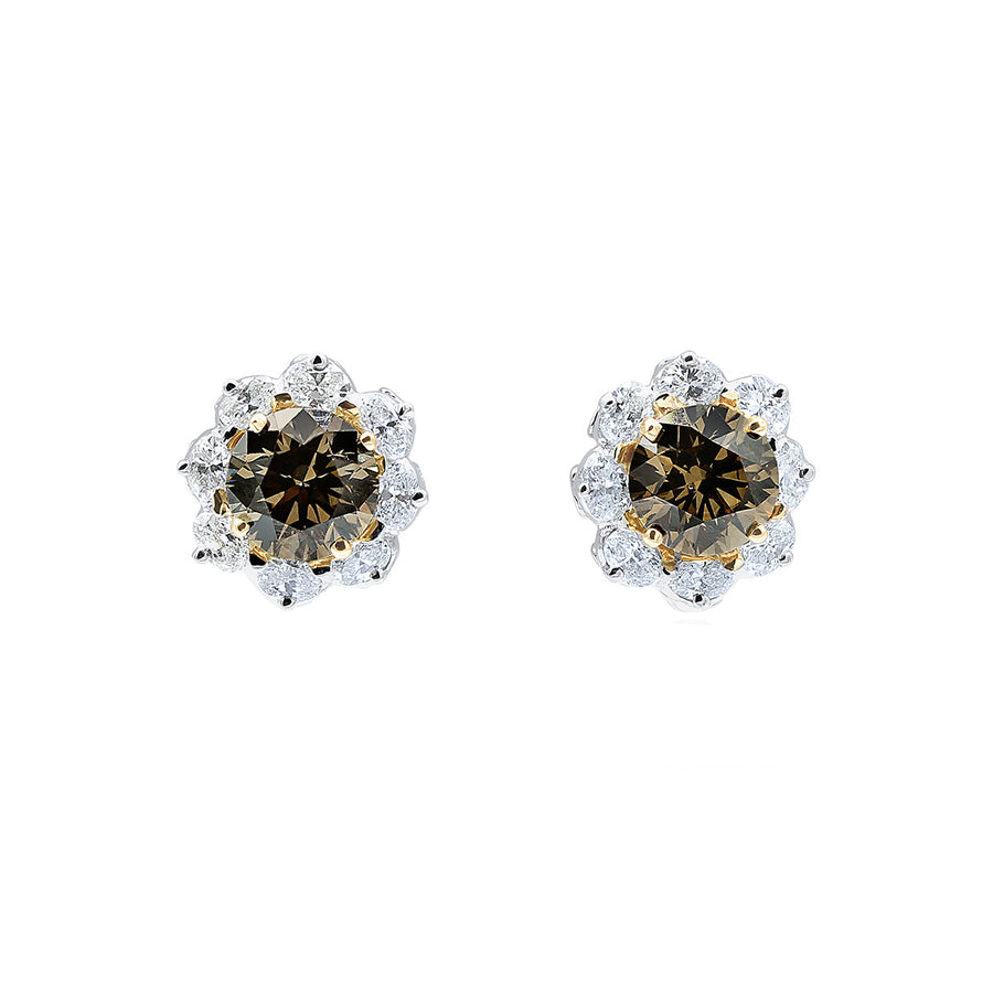 Gold and Platinum Cognac Brown Diamond Entourage Earrings