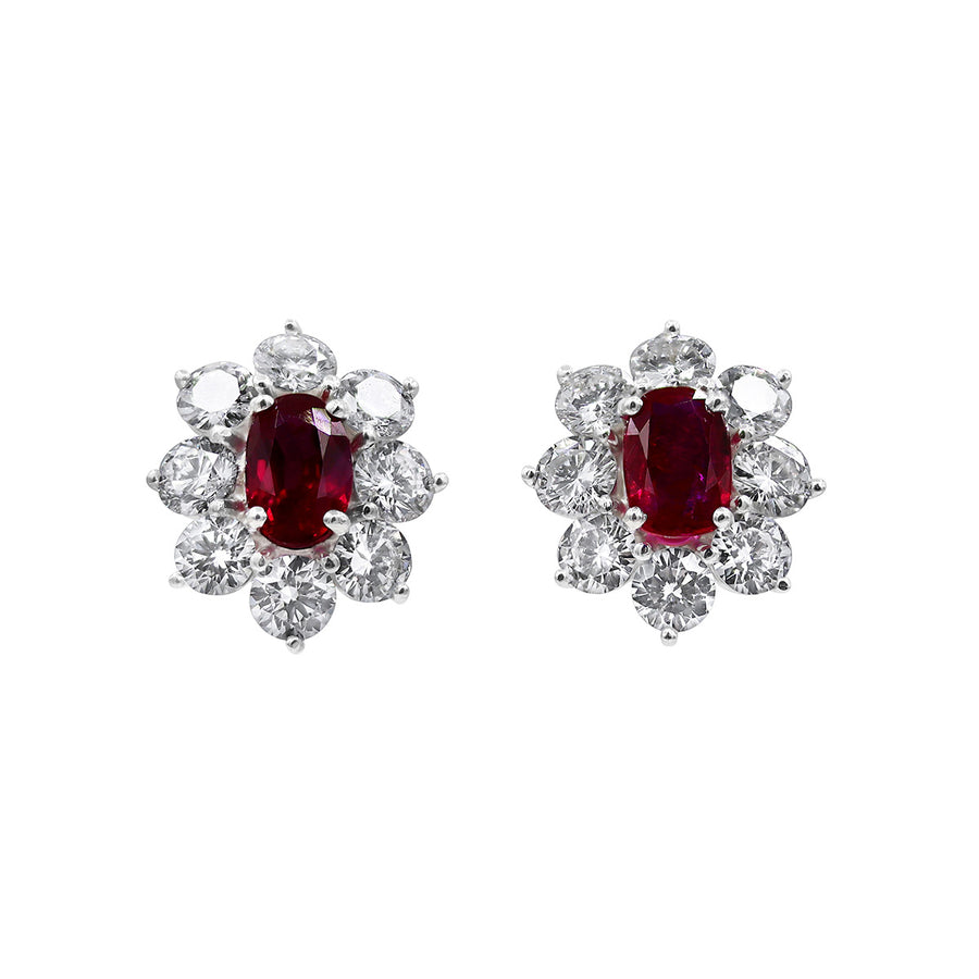 Platinum Burma Ruby and Diamond Earrings