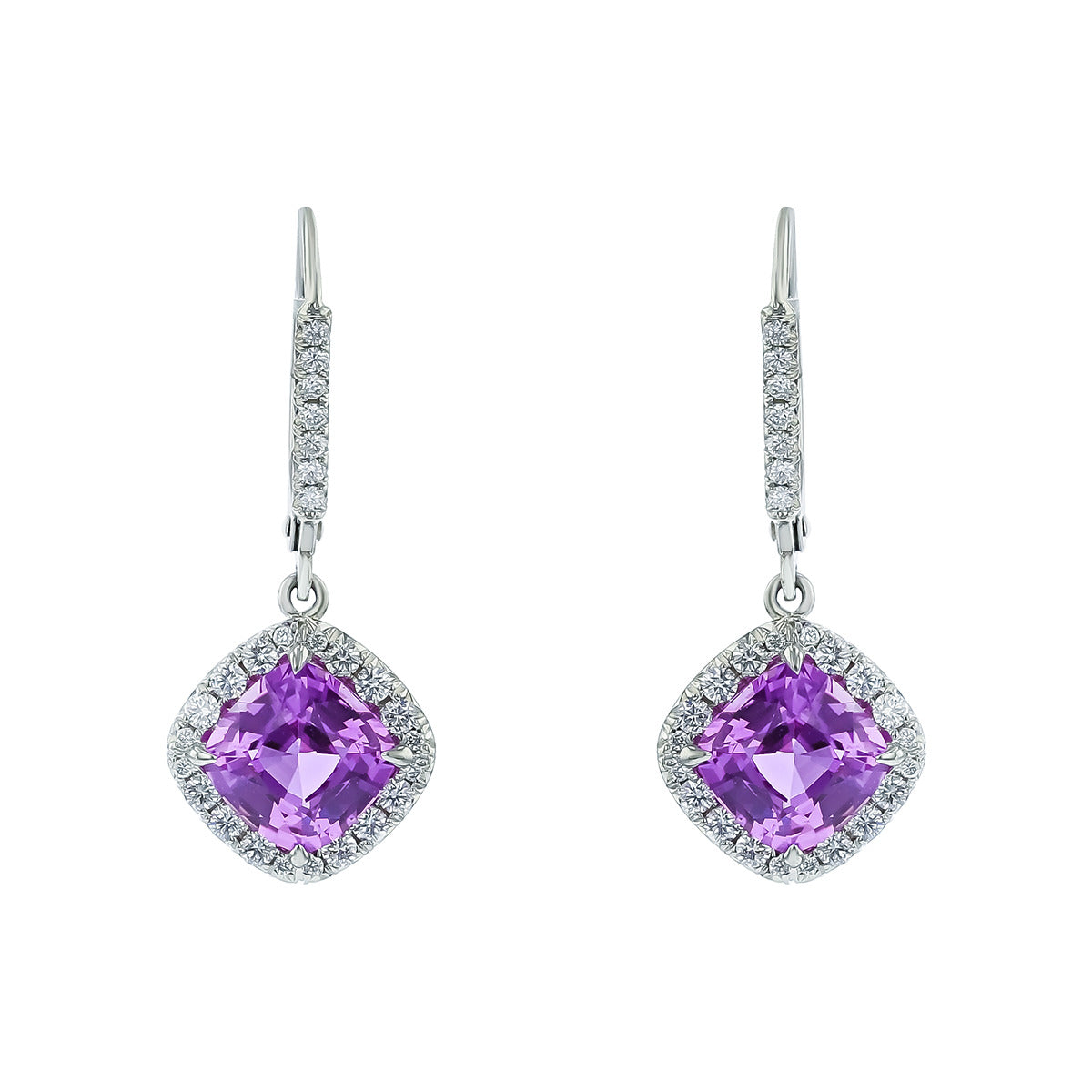 Platinum Purple Sapphire and Diamond Drop Earrings in
