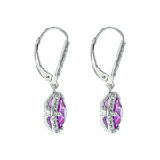 Platinum Purple Sapphire and Diamond Drop Earrings in Platinum, 7mm