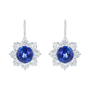 Sri Lankan Sapphire and Diamond Halo Drop Earrings in Platinum, 8.4mm