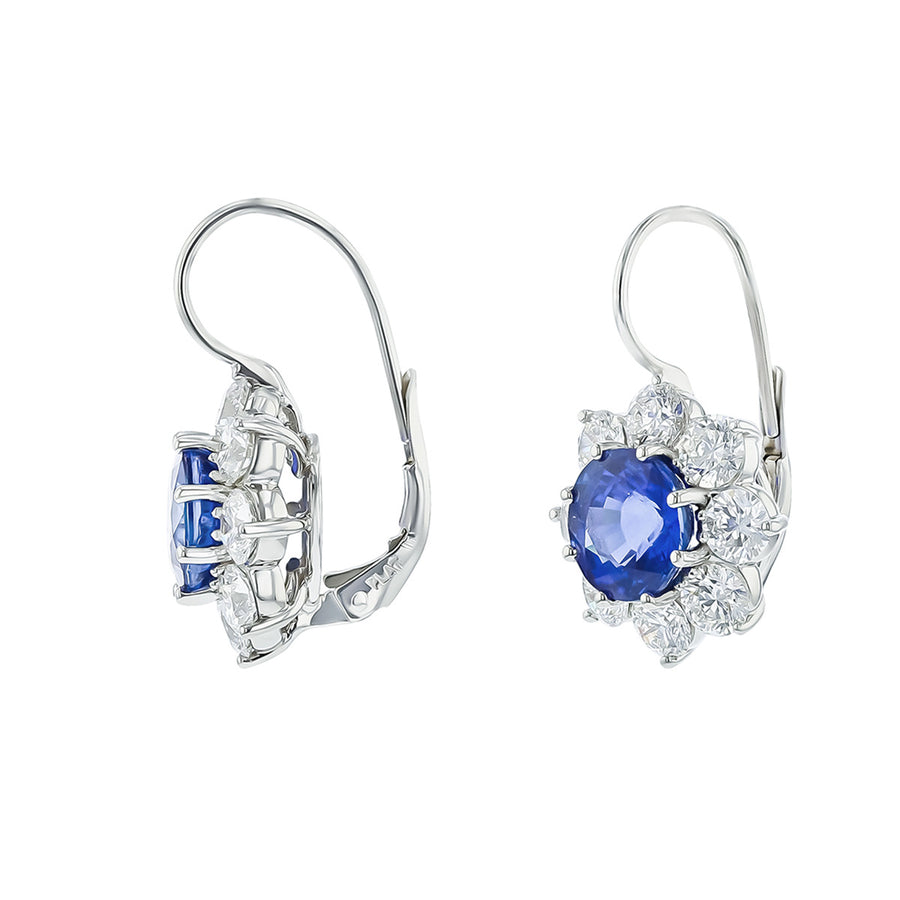 Sri Lankan Sapphire and Diamond Halo Drop Earrings in Platinum, 8.4mm