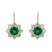 Zambian Emerald and Diamond Halo Drop Earrings