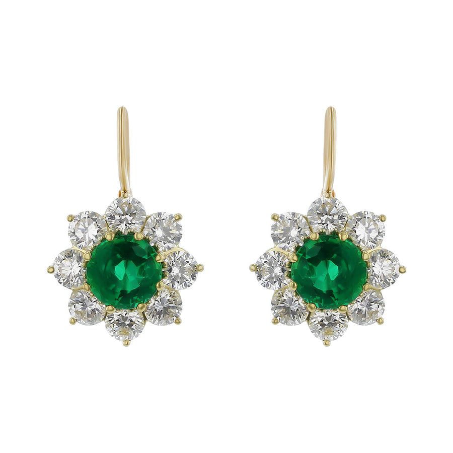 Zambian Emerald and Diamond Halo Drop Earrings