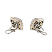 Cushion Shaped Diamond Stud Earrings in Platinum and 18K Gold