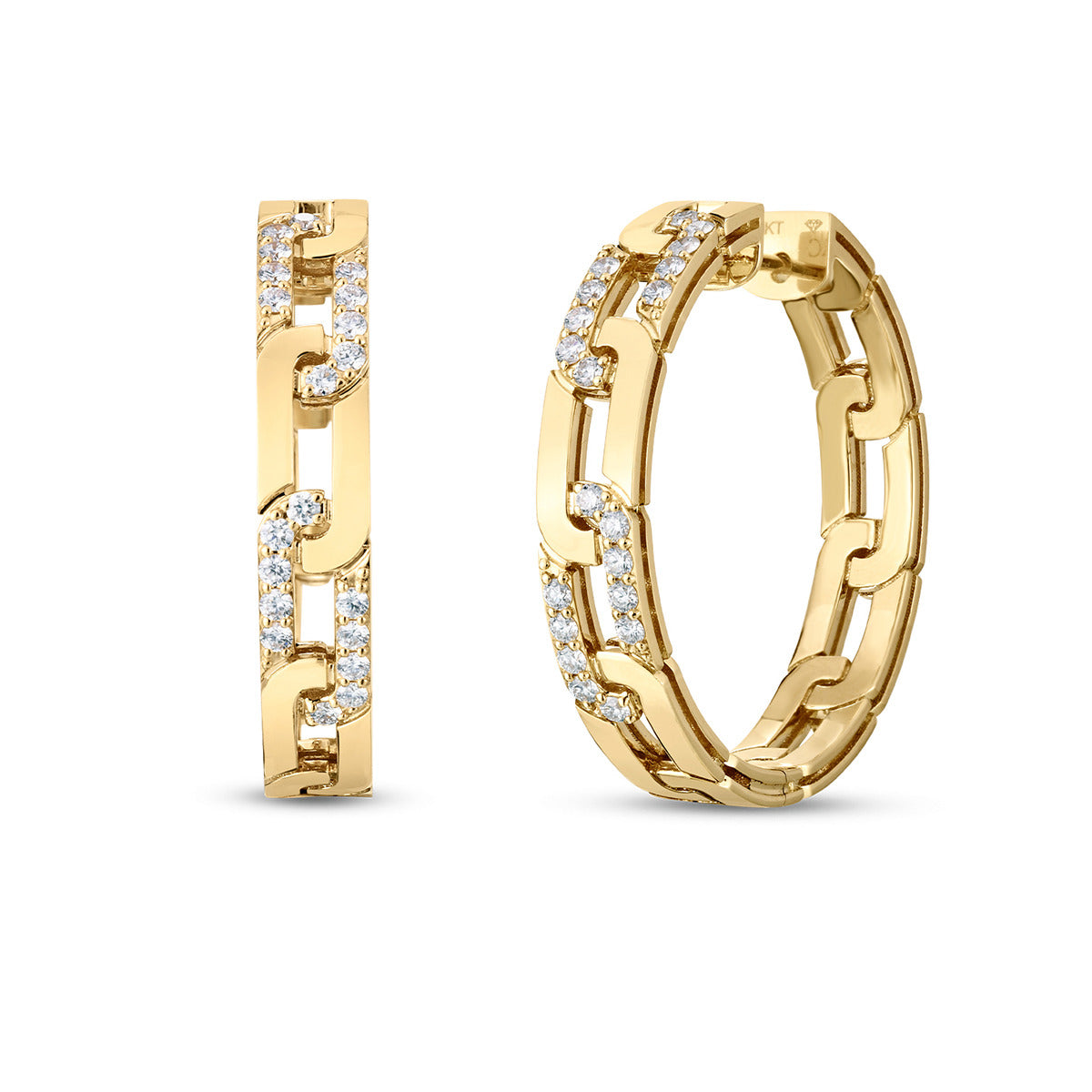 Hoop earrings with wavy design in 18K yellow gold frame.… | Drouot.com