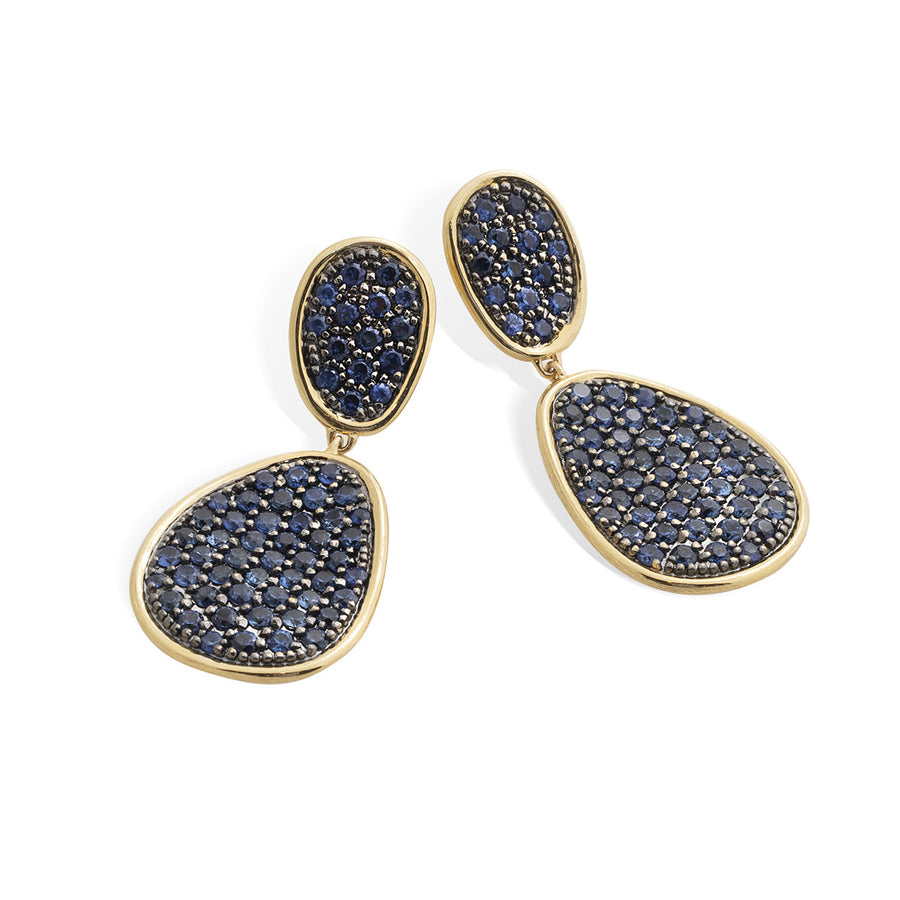 18K Yellow Gold and Sapphire Double Drop Earrings