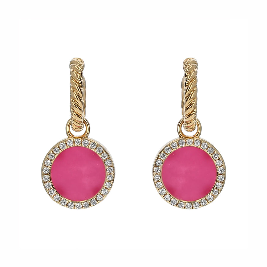 Petite DY Elements Drop Earrings 18K Yellow Gold with Rhodonite and Diamonds