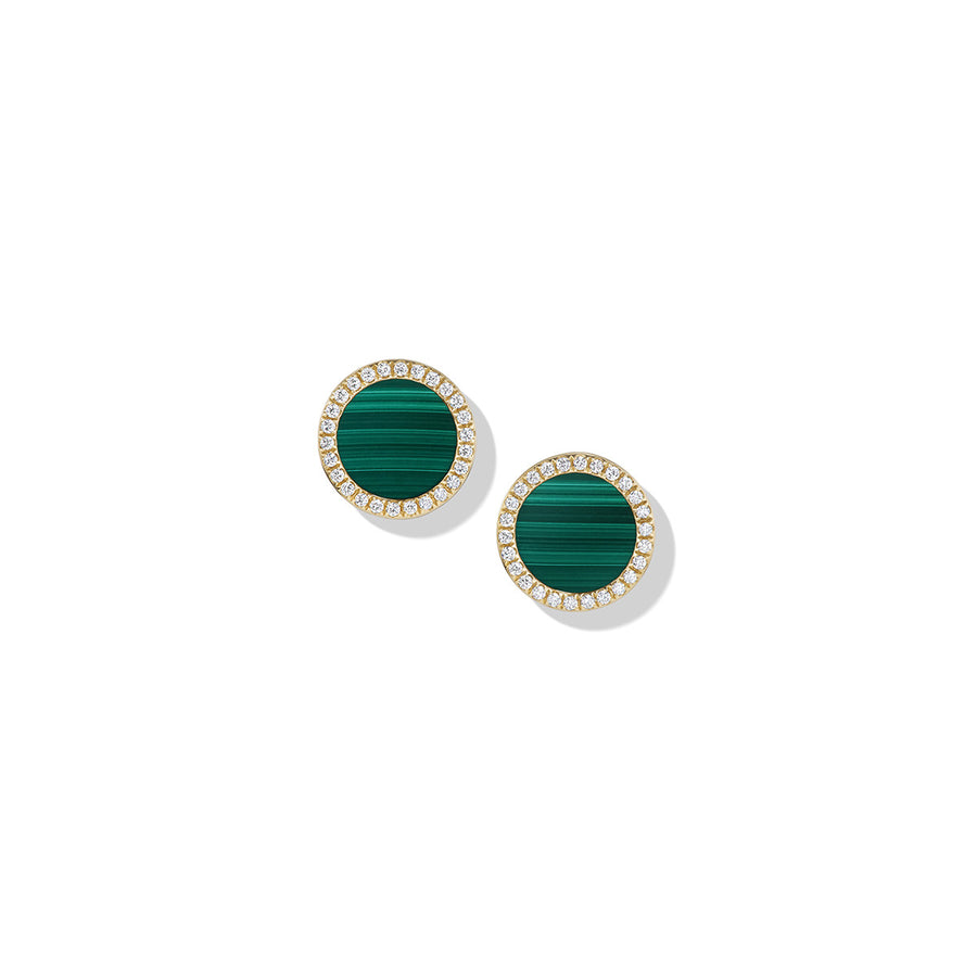 Petite DY Elements Stud Earrings in 18K Yellow Gold with Malachite and Pave Diamonds
