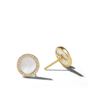 Petite DY Elements Stud Earrings in 18K Yellow Gold with Mother of Pearl and Pave Diamonds