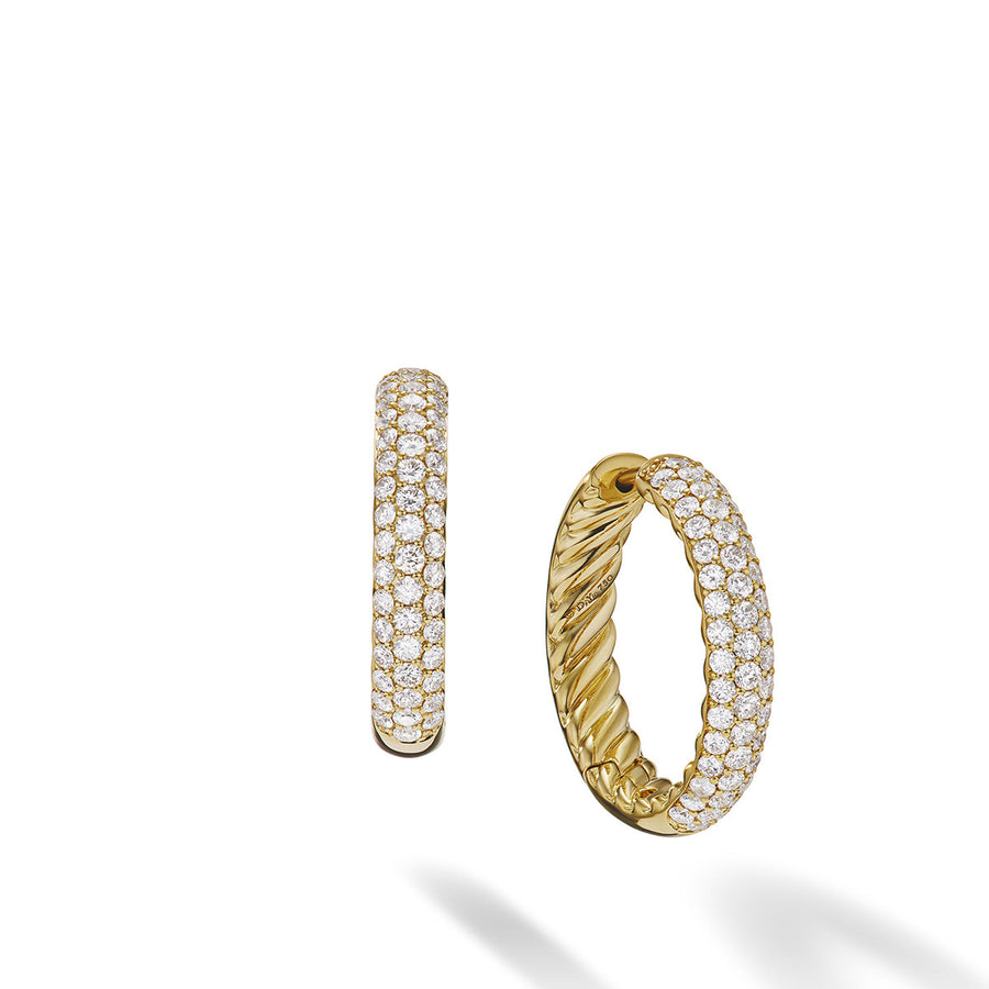Sculpted Cable Hoop Earrings in 18K Yellow Gold with Pave Diamonds