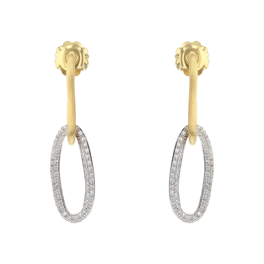 18K Yellow and White Gold Oval Link Diamond Dangle Earrings