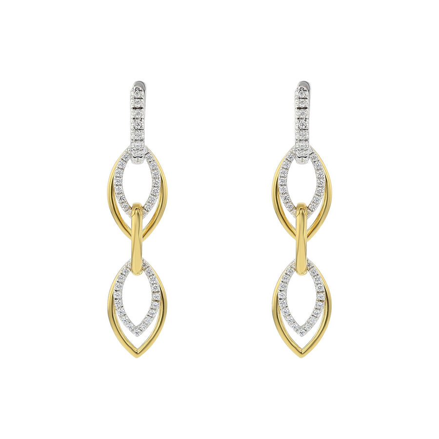18K Yellow and White Gold Linked Drop Earrings with Diamonds