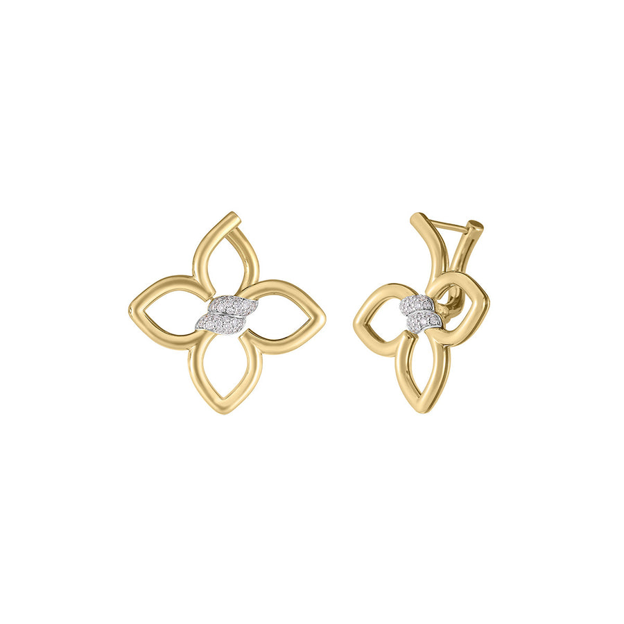 18K Yellow and White Gold Cialoma Small Diamond Flower Earrings