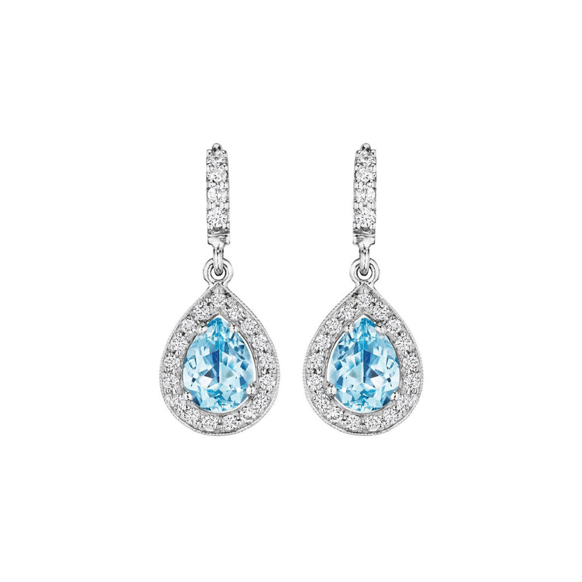 Pear Shaped Aquamarine Diamond Earrings | Schiffman's Jewelers