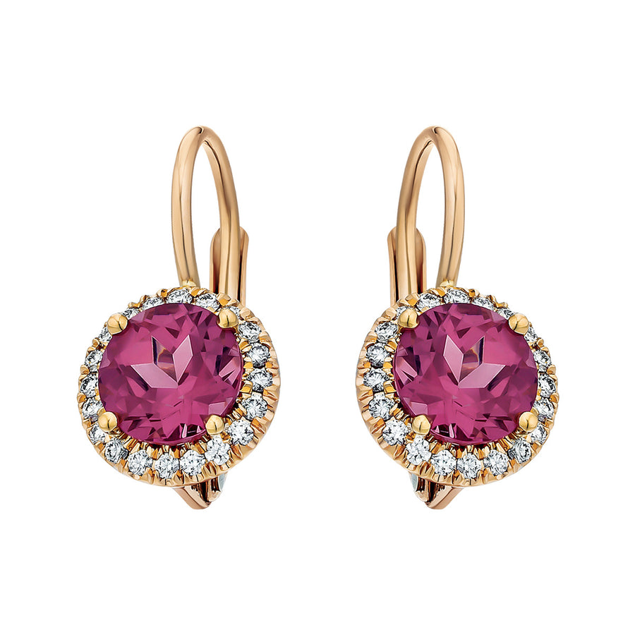 Pink Rhodolite Garnet and Diamond Halo Drop Earrings