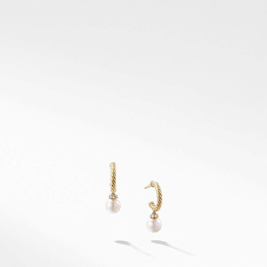 Solari Hoop Earrings with Cultured Pearl and Diamonds in 18K Gold