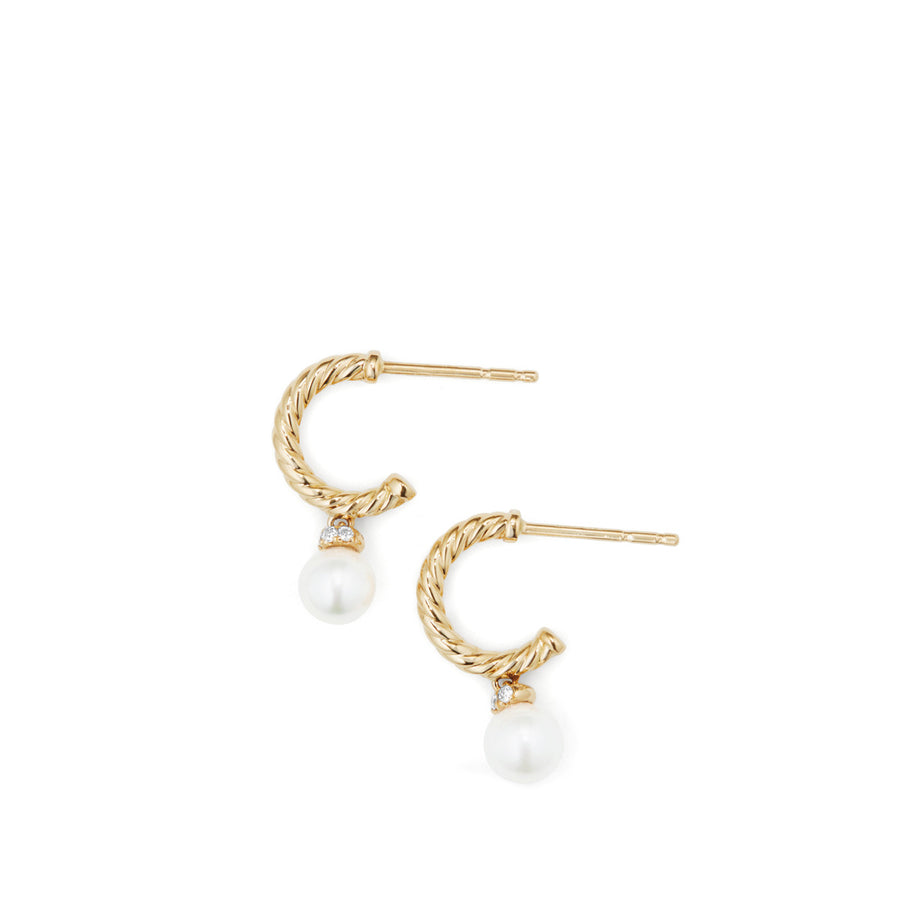 Solari Hoop Earrings with Cultured Pearl and Diamonds in 18K Gold