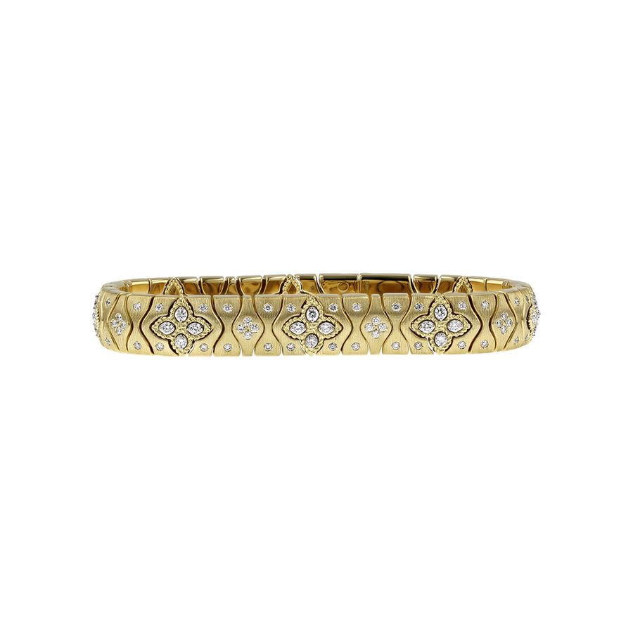 18K Satin Royal Princess Flower Narrow Bracelet w. Diamonds
