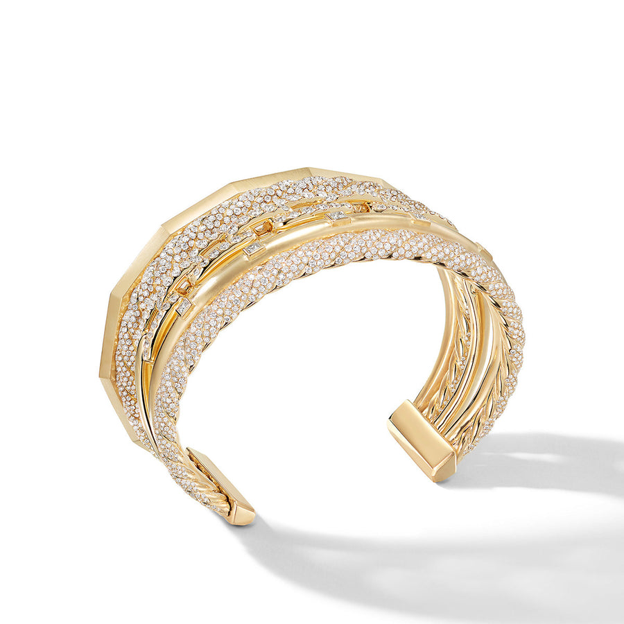 Stax Five Row Cuff Bracelet with Diamonds in 18K Gold, 35mm