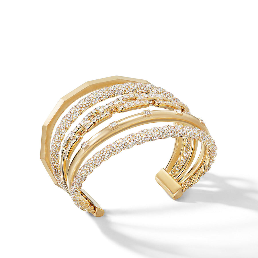 Stax Five Row Cuff Bracelet with Diamonds in 18K Gold, 35mm