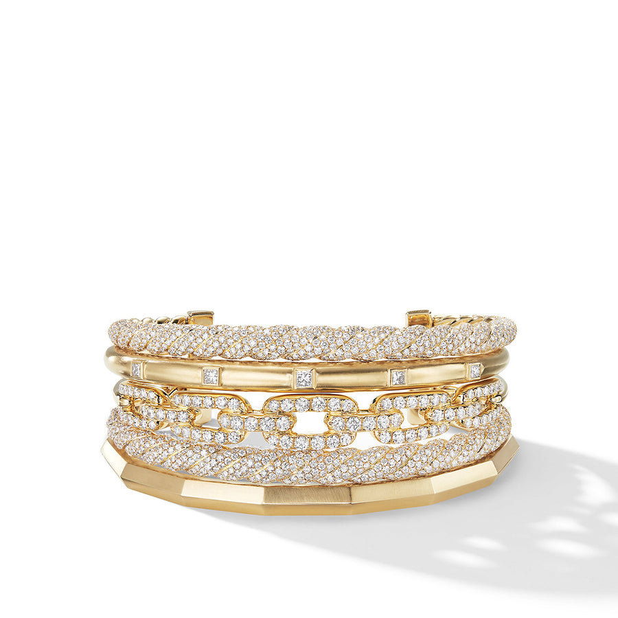 Stax Five Row Cuff Bracelet with Diamonds in 18K Gold, 35mm