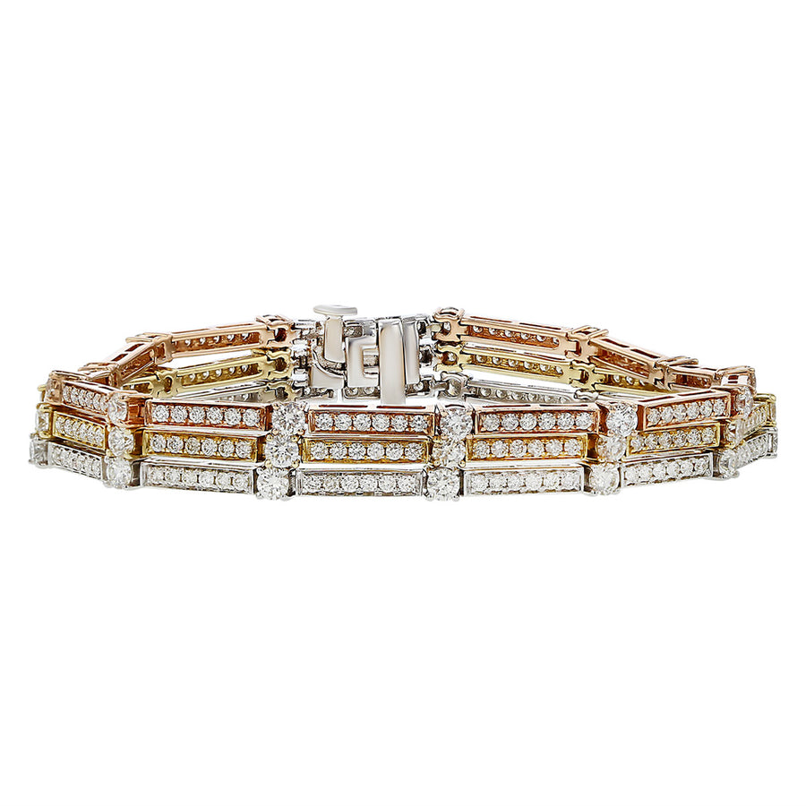 14K Gold Three Row Line Diamond Bracelet