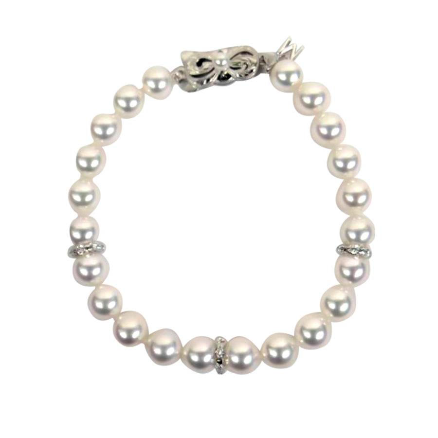 Akoya Pearl Bracelet with 3 Diamond Roundels