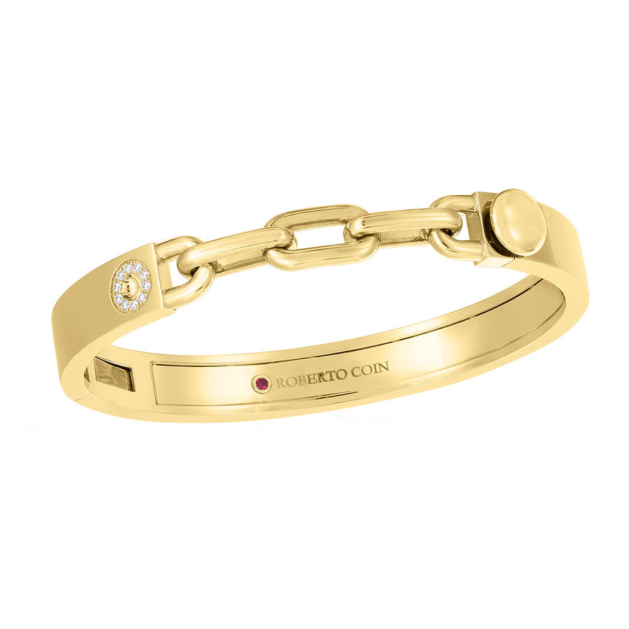 18K Yellow Gold Navarra Diamond Accent with 3 Link Chain Bangle