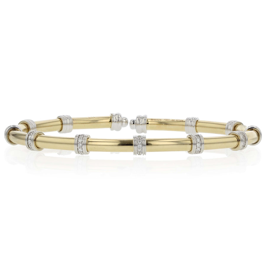 14K Gold Diamond 7 Station Cuff Bracelet