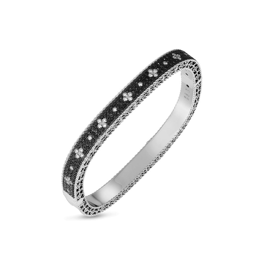 Slim Bangle with Black and White Fleur De Lis Diamonds