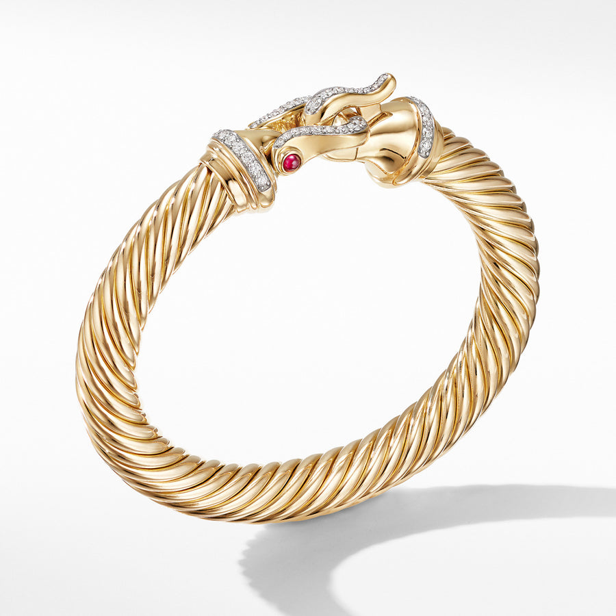 Cable Buckle Bracelet in 18K Yellow Gold with Diamonds and Rubies