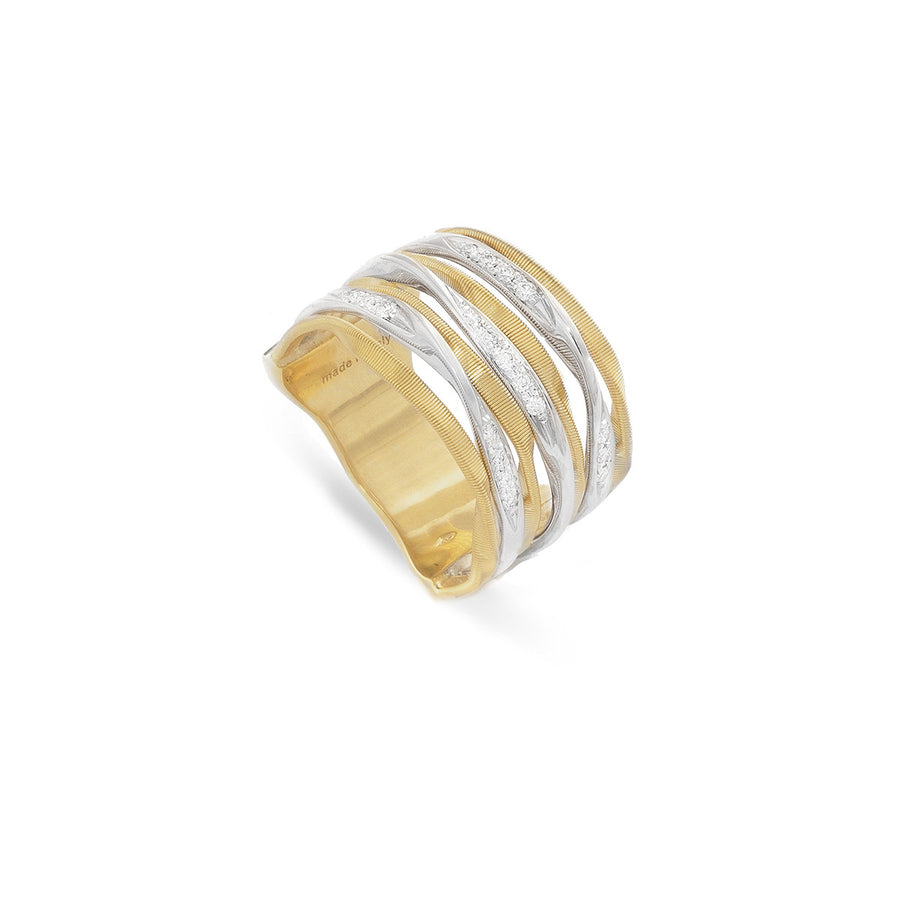 18K Two Tone Gold and Diamond Seven Strand Ring
