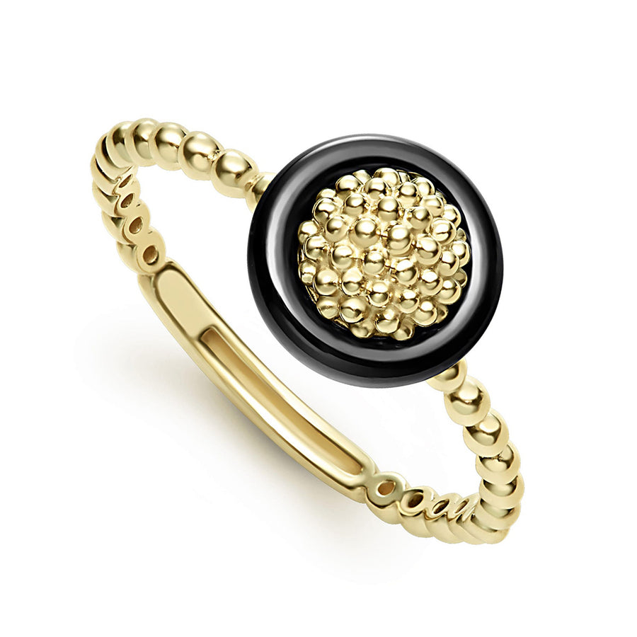 18k Gold Caviar Black Ceramic Ring