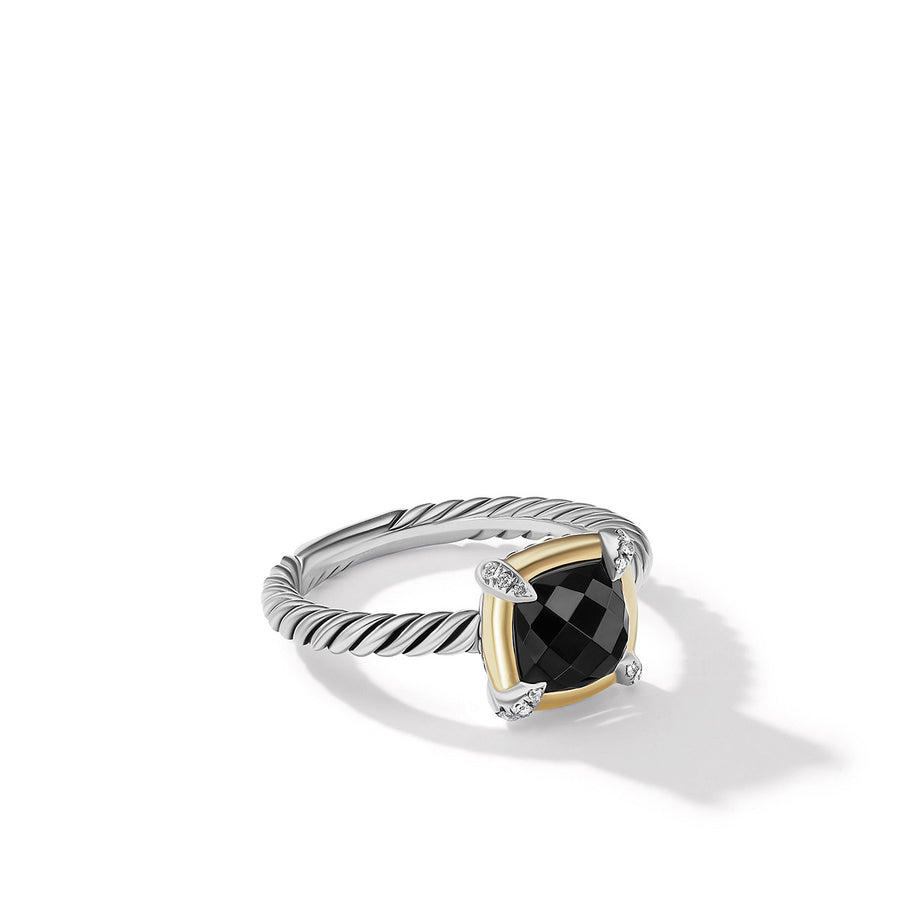 Petite Chatelaine Ring with Black Onyx 18K Yellow Gold Bezel and Pave Diamonds